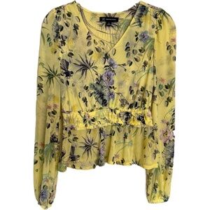 INC International Concepts Pretty Yellow Floral Blouse Top Sz PP Spring Summer